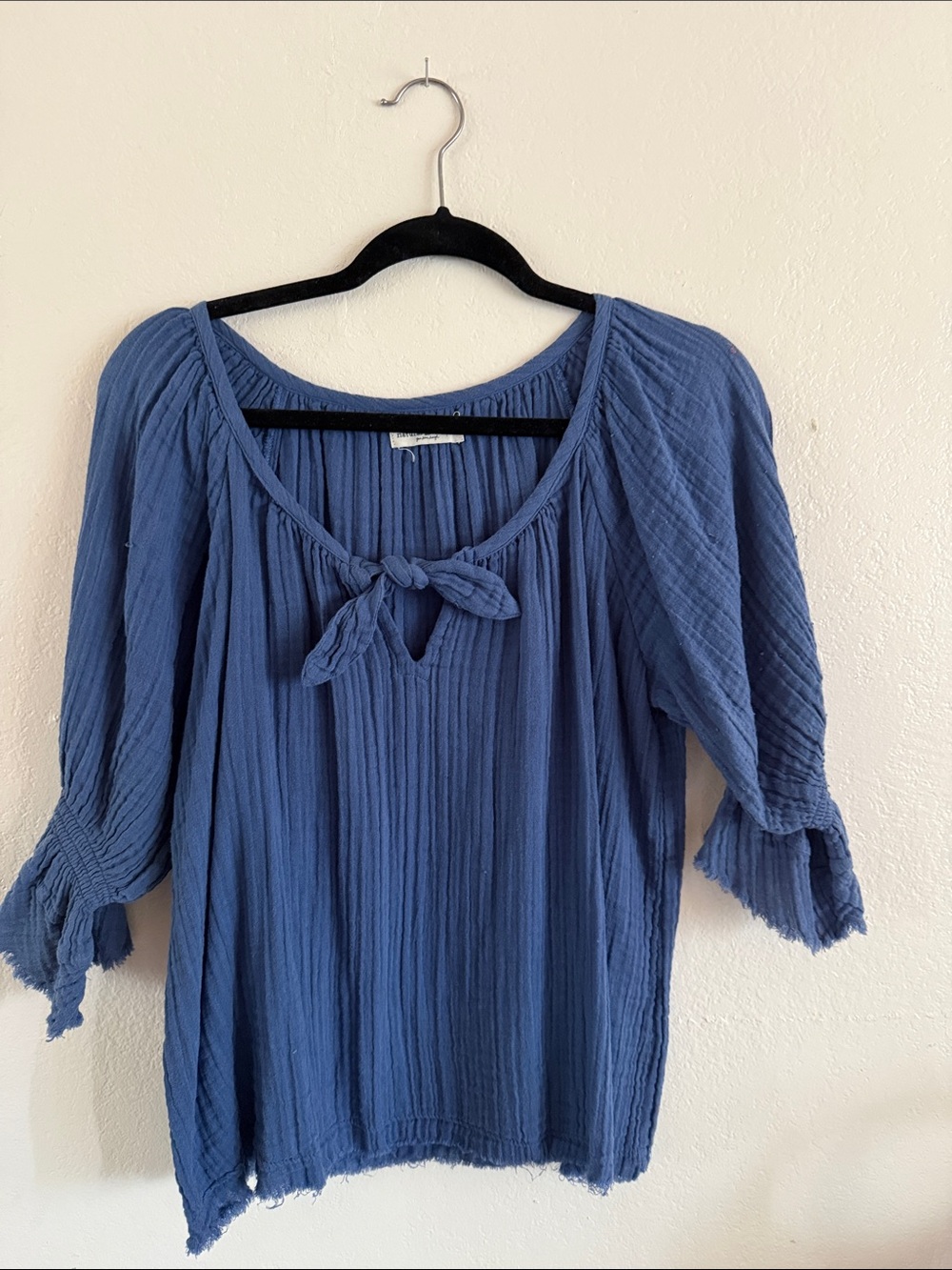 NATURAL LIFE Indigo Blue Tie-Front Peasant Blouse
